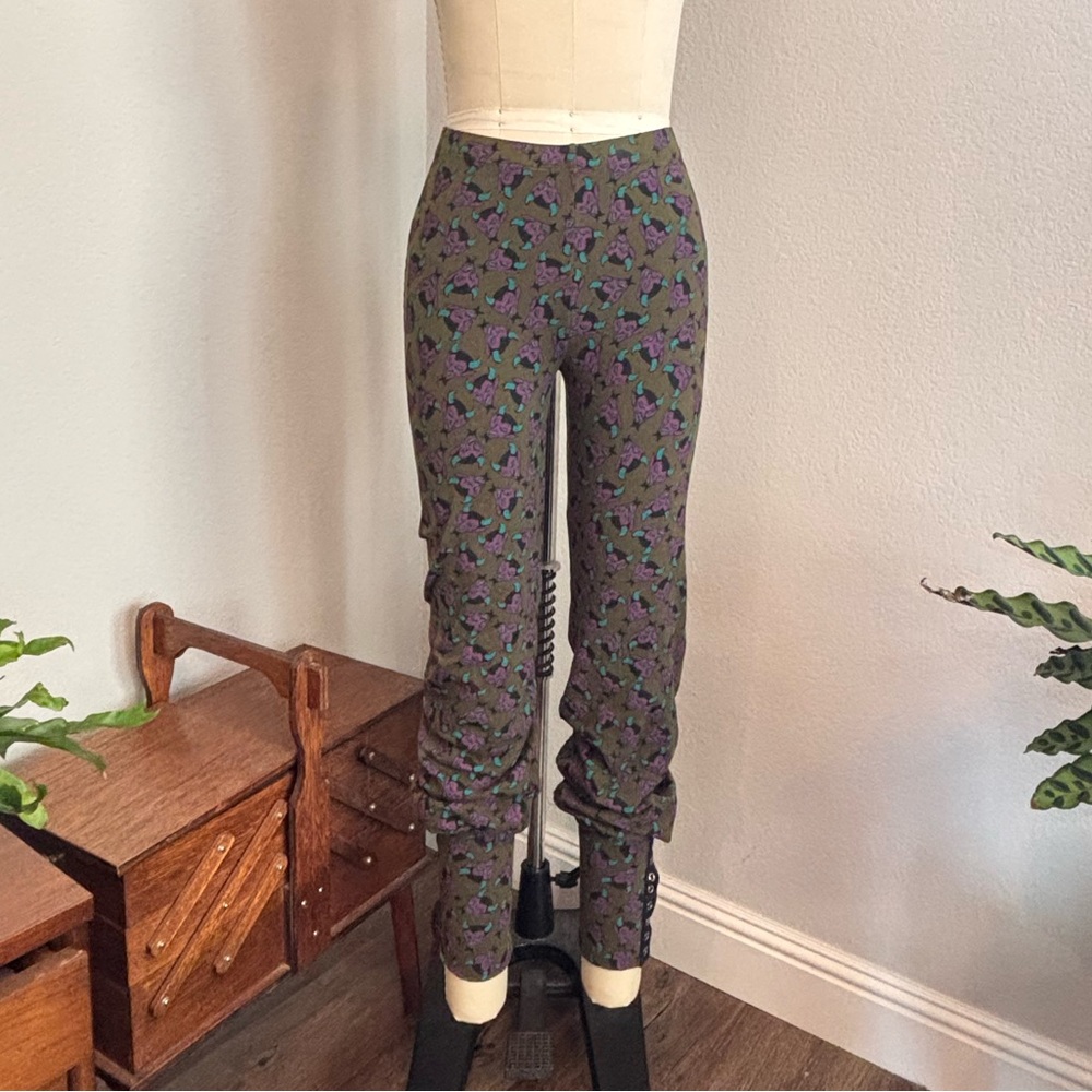 Betsey Johnson Brown Pants with Pink and Blue Pattern